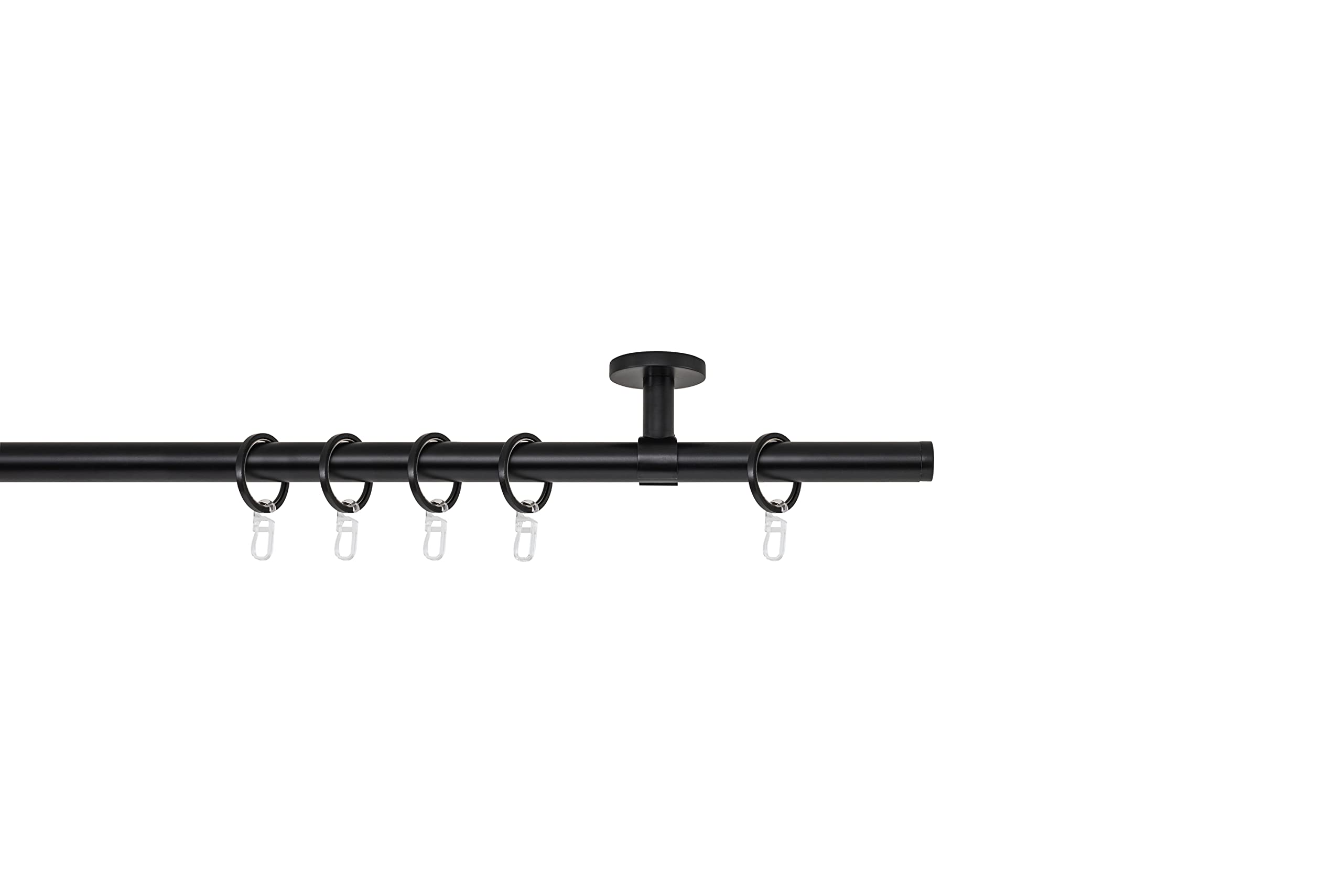 Gardinenstange auf Maß 20mm Match 1-lauf Vorhangstange Deckenträger 4cm Stilgarnitur mit Ringen für Vorhänge 140cm Schwarz