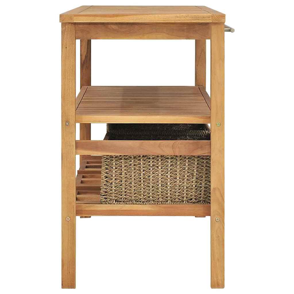 Umywalka z 3 koszami, lite drewno tekowe, 132 x 45 x 75 cm, mebel łazienkowy, miejsce do przechowywania, komoda do przechowywania, szafka wisząca, szuflada, drzwi, półka, montaż ścienny