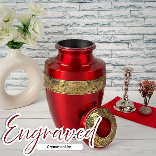 Image of ALPHA Living HOME Urns for Human Ashes Adult Female and Male 200+ Cubic Inches, Decorative Burial Urn, Funeral Cremation Urns for Women and Men, Handcrafted Urn for Ashes Adult, 11 inch Gold Red