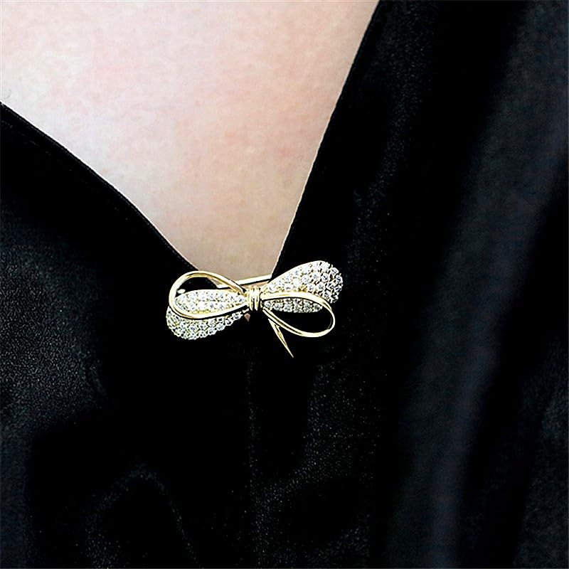 Image of Gold high-end bow shaped zircon brooch jewelry