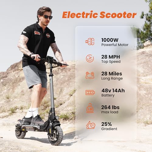 Electric Scooter, 1000W Powerful Motor E-Scooter, 28 MPH Top