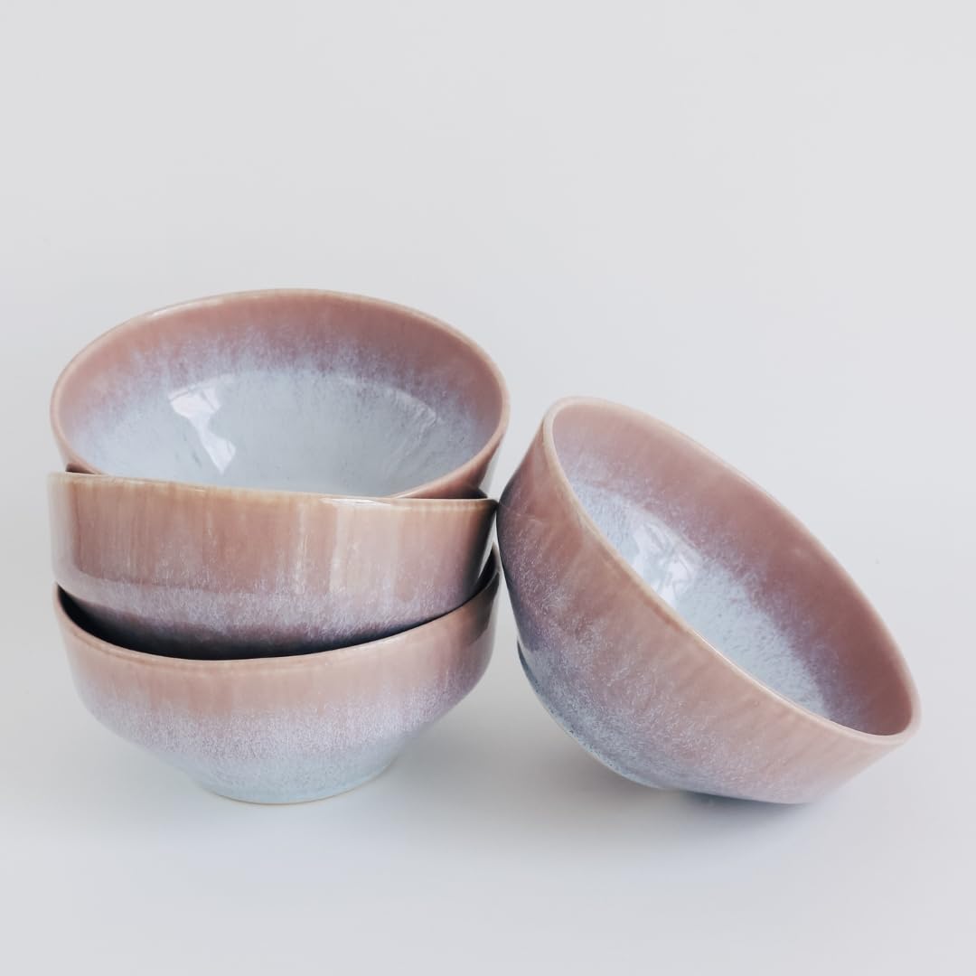 Keramik Müslischale 4er Set I Handgefertigtes Steingut-Geschirrset I Hochwertige Keramikschalen I Salatschüsseln Bowl Set I Langlebig & Spülmaschinenfest I Modernes Design I 15,5 x 7 cm