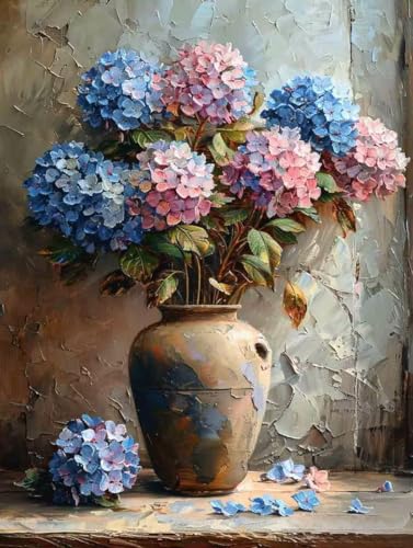 Peinture diamant enfant et adulte pour décorer le salon avec un tableau hortensia 5D