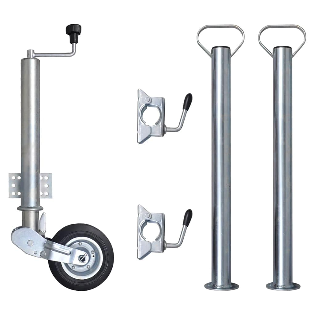 Anhänger Stützrad 60 mm inkl. 2 Stützrohre und 2 Klemmen, Verzinkter Stahl, 400 kg Tragkraft, für Wohnwagen und Anhänger
