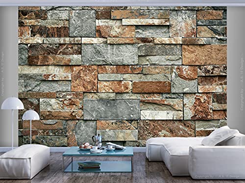 Artgeist Wall Mural Faux Bricks 135X101 In - Peel And Stick Self-Adhesive Wallpaper Removable Large Sticker Foil Wall Decor Print Picture Image Design Stone Wall Faux Stone 3D Effect F-C-0482-A-A #TOP2