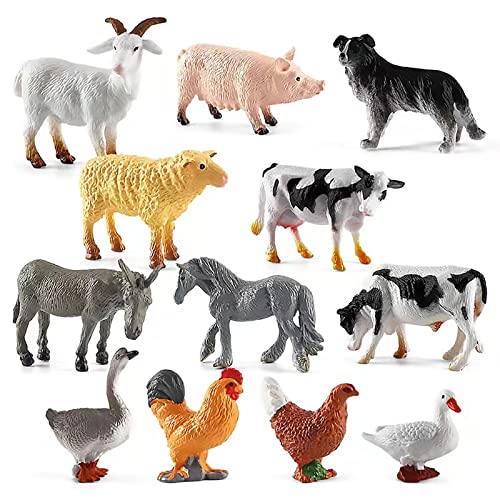 12Pcs Mini Bauernhof Tierfiguren, Bauernhoftiere Set, Realistische Farm Animal Figuren, Farm Stall Geflügel Playset…