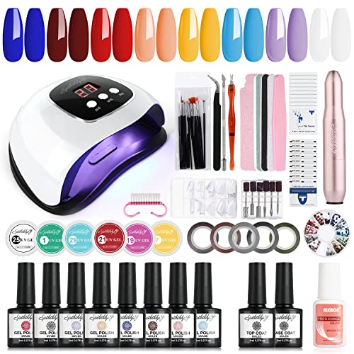 SPTHTHHPY kit verni semi permanent 8 + 6 couleurs et lampe LED 48 W sèche-ongles UV (avec Top Coat Base Coat ), perceuse à ongles professionnelle, pinceau ongle 15 pcs , le kit complet pour débutants