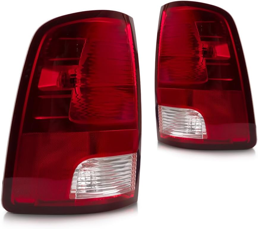 KarParts360 For Ram 1500 Classic 2019 2020 2021 2022 Tail Light Driver And Passenger Side | Pair | Red & Clear Lens | Plastic | Heavy Duty | With Bulbs | CH2818124, CH2819124 | 55277415AF, 55277414AF