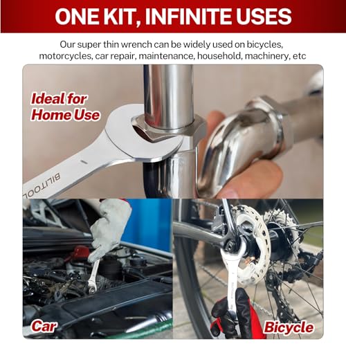 Image of BILITOOLS Super-Thin Wrench Set, 9 Piece SAE Open End Wrench Set | Including 1 /4, 9 /32, 5 /16, 3 /8, 11 /32, 13 /32, 7 /16, 1 /2, 19 /32, 5 /8, 9 /16, 11 /16, 3 /4, 13 /16, 7 /8, 15 /16, 1, 1-1 /16