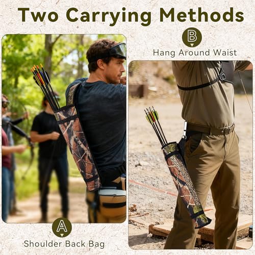 NEATABY Archery Arrow Quiver, Adjustable Arrow Backpack Bag Holder Back Side Hip Arrows Quiver, for Target Archery Crossbow Compound Recurve Bow Practicing Hunting, Camo - Thumbnail 6