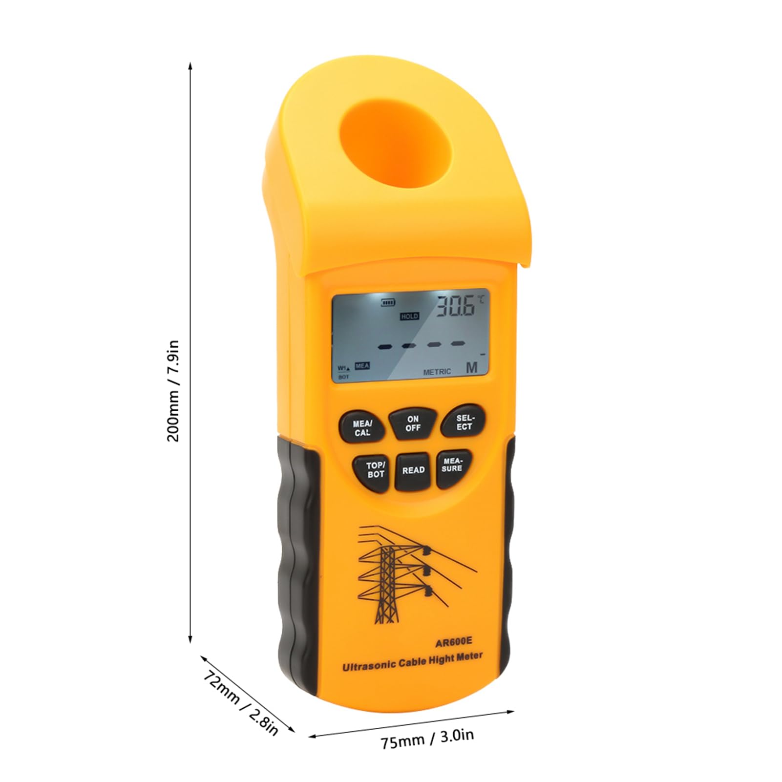 Écran LCD 6 câbles de Mesure Professionnel Standard ultrasonique de Mesure de Hauteur de câble poignée capteur Intelligent avec différents modèles de plages de Mesure (AR600E)