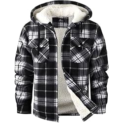 GEEK LIGHTING Mens Flannel Shirts Jacket Sherpa Lined Fleece Plaid Hoodie Long Sleeve Winter Warm Coat