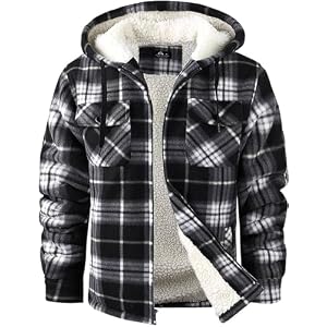 GEEK LIGHTING Men’s Flannel Shirts Jacket Sherpa Lined Fleece Plaid Hoodie Long Sleeve Winter Warm Coat