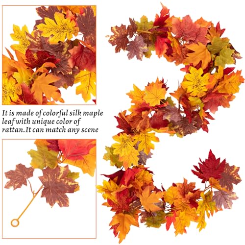 Image of Fall Maple Leaf Garland, Yellow, 2PCS, 11.8FT | Thanksgiving Artificial Hanging Fall Leave Vines, Fall Floral Garlands, Halloween Autumn Decor, For Home Wedding Party