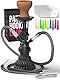Shisha Set Klein mit 2 Schläuche - 30cm Schwarz Mini zubehör 50x Folie + Tonkopf + 10x Spitzen 2x Mundstück Zange Tragbares mit allem Shisha-Kit