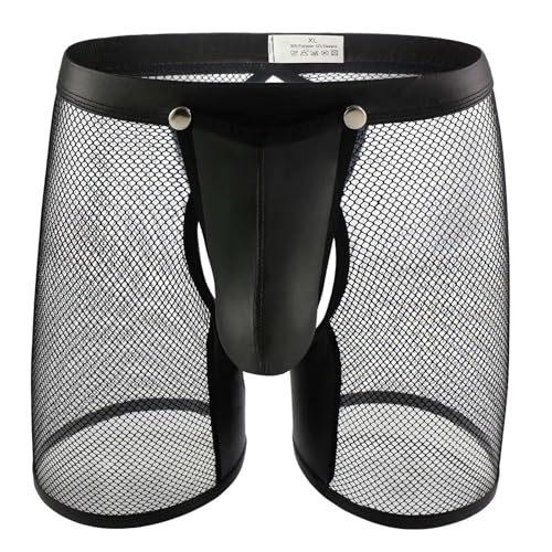 Sexy Underwear for Men See Through Breathable Loose Fit Stretch Mesh Boxer Briefs Removable Pouch Erotic Clubwear