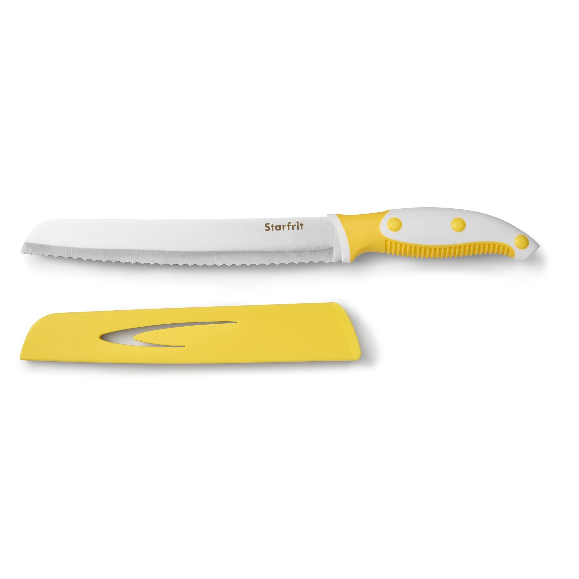 Starfrit 8" Bread Knife with Sheath, Efficient Serrated Stainless Steel Knife for Slicing Loaves, Ergonomic Soft Grip, Stain & Rust Resistant, Dishwasher Safe