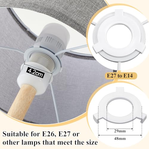 Weewooday Fabric Lampshade for Ceiling with E27 to E14 Adapter Ring Modern Pendant Table Floor Lamp Shades for Bedside Lamp 26 x 18 cm(Grey,2 Set) - Image 4