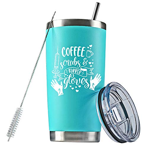 Black Friday - 80% OFF Coffee Scrubs and Rubber Gloves Nurse Tumbler, CNA Gifts, RN Nurse Gifts for Women, Nurse Gifts, 20 oz Stainless Steel Vacuum Insulated Nurse Coffee Mug (Mint Blue)