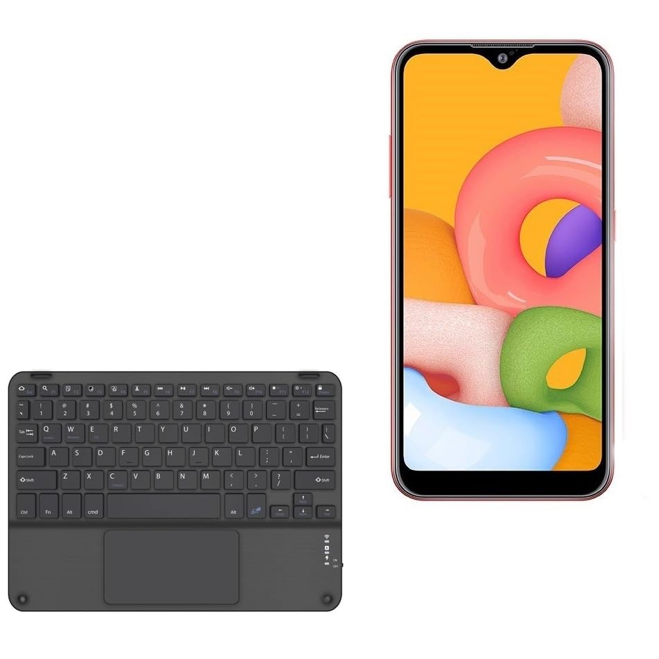 BoxWave Keyboard Compatible with Samsung Galaxy A01 - SlimKeys Bluetooth Keyboard with Trackpad, Portable Slim TouchPad - Jet Black