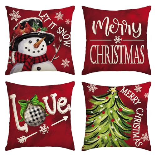 AVOIN colorlife Merry Christmas Let It Snow Snowman Red Throw