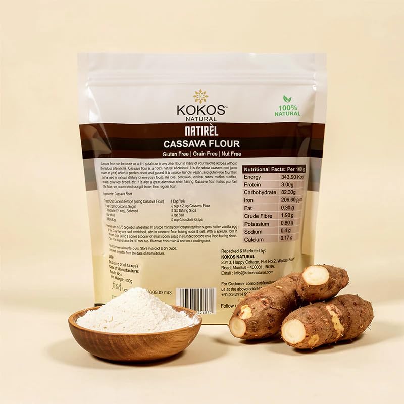 Image of Kokos Natural Cassava Flour - 400 Gm (Pack of 3) | 100% Natural Whole Food, Paleo Friendly, Vegan, Gluten Free, Grain Free, Nut Free - . Indian Regional Names: Sabudana Aata, Tapioca Flour, Maravalli Kilangu |