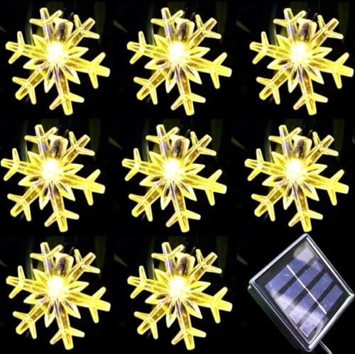 Inngree Solar Christmas Lights Outdoor Waterproof 30 LED 20 ft 8 Modes Solar Powered Snowflake String Lights for Garden Patio Yard Home Christmas Tree Parties(Warm White)