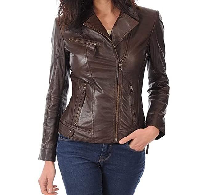 natural leather Full Sleeves Women's Moto Biker Short Coat Leather Jacket-picture-52