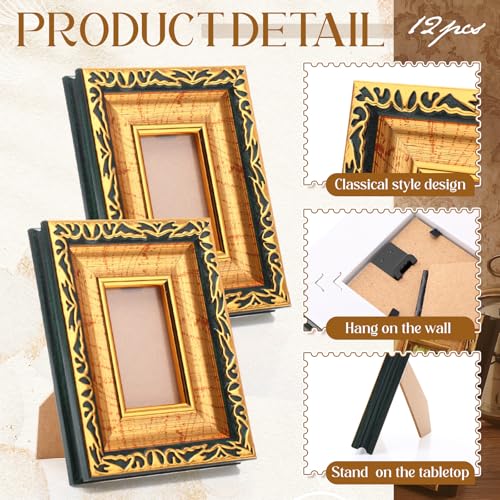 Image of 12 Pcs 4x6 Inch Small Picture Frames Bulk Vintage Antique Ornate Retro Baroque Photo Frames with Backboard for Wall Hanging Tabletop Home Decor Wedding Christmas Display