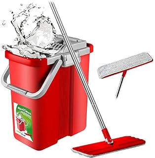 Green Blue Flat Mop and 2 in 1 Bucket 8L Mop Set Mop Floor Mop Mop Cleaning System Cleaner
