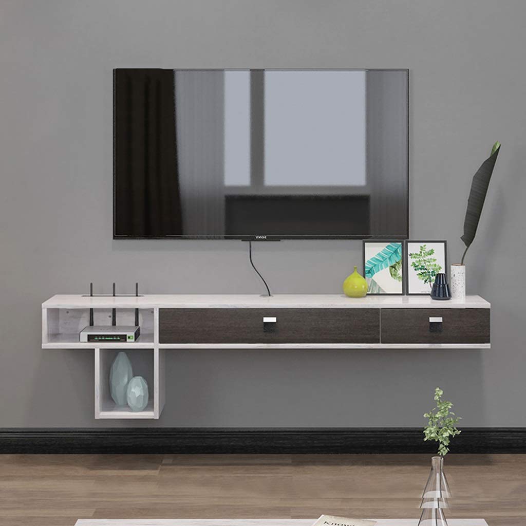 Wall-Mounted TV Cabinet with Drawer Bedroom Living Room Wall Shelf Floating Shelf Set top Box Router Photo Toy Ledge TV Shelf Hanging Wall Cabinet 1.4M (Color : Grayish White)
