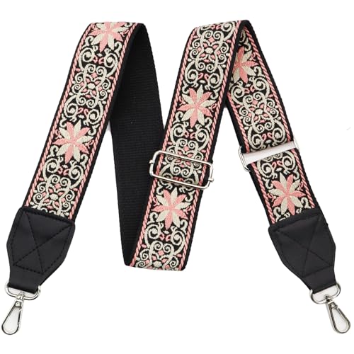 Image of LEMEDE Purse Strap,2 inch Leather End Shoulder Strap Adjustable Replacement,Retro Jacquard Multi-pattern Crossbody Bag Straps