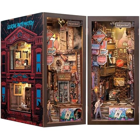 CUTEBEE DIY Book Nook Kit for Adults and Teens, DIY Wooden Miniature Tiny House Dollhouse Kit Bookshelf Booknook Bookcase Model Build Gift Kit Decor Alley with LED Light Cover