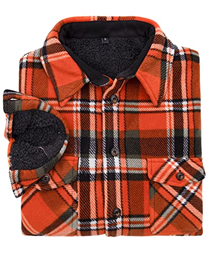 Image of Lisskolo Men's Warm Sherpa Flannel Shirt Jacket Heavy Fleece Lined Plaid Button Up Jackets