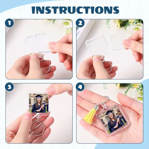 Image of Yaomiao Acrylic Photo Keychain with Tassel Clear Blank Custom Keychain Frame Holder Insert Picture Keyring Making Kit