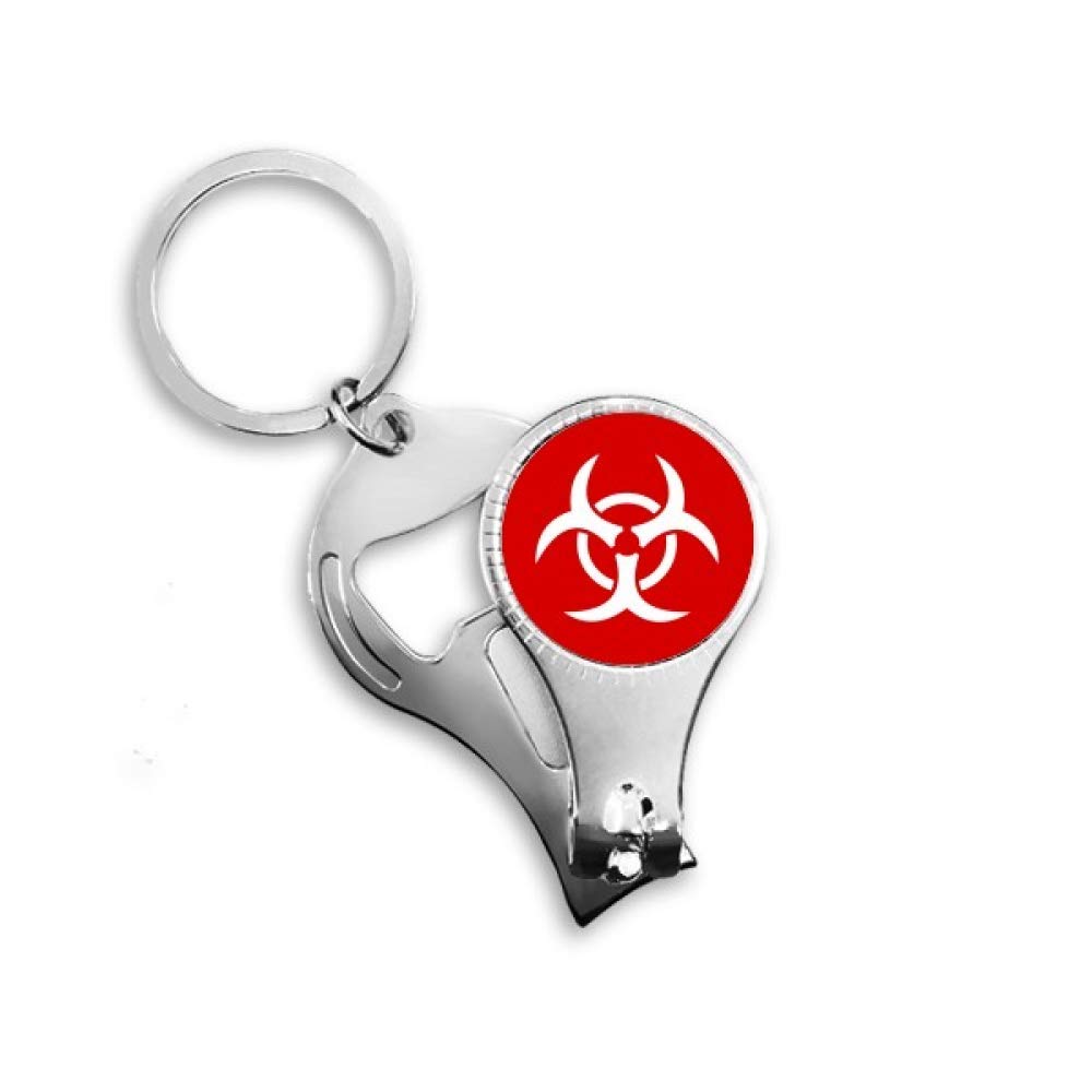 Infection Red Square Warning Mark Nail Nipper Ring Key Chain Bottle Opener Clipper