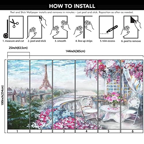 Vghuyevogere Modern Wall Murals 3D Oil Painting Summer Cafe In Paris Gentle City Landscape View From Peel And Stick Wallpaper Removable Self-Adhesive Pvc Stickers For Living Room Bedroom Decor #TOP6