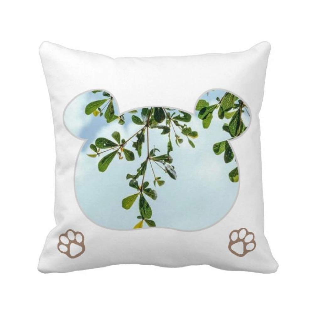 Housse de coussin carrée bleu ciel aux finitions soignées et motif ours poétique