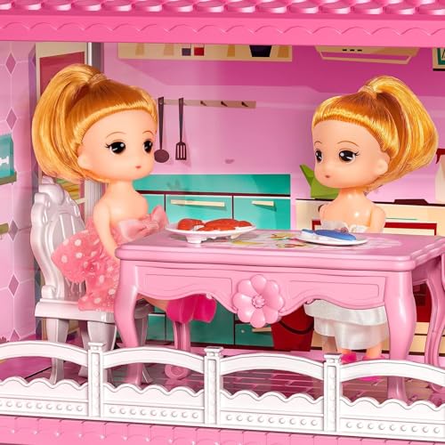 Image of Princess Doll House for Girls Toddlers 4 Story 10 Rooms Playhouse with Dolls Toy Figures, Furnitures, Accessories, Doll House Toys Gift for Kids Gift for for 3 4 5 6 7 8 9 10 Year Old