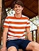 Funny World Men's Cotton Striped T-Shirt Crew Neck Short Sleeves Basic Casual Top, Orange and White, Medium #1