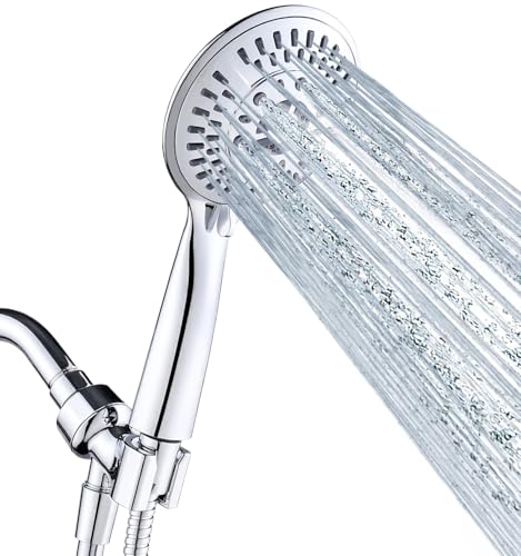 BRIGHT SHOWERS 9 Spray Settings Shower Head with Handheld High Pressure Chrome Hand Held Showerhead with 60 Inch Stainless Steel Hose and Adjustable Overhead Bracket