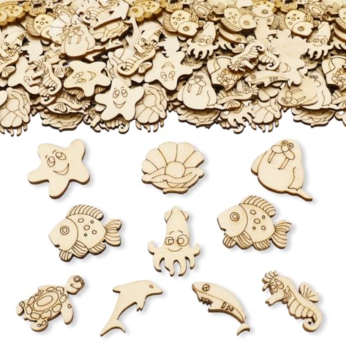 ParPix 100 Stück Holz Meerestiere Deko Konfetti, 3cm...