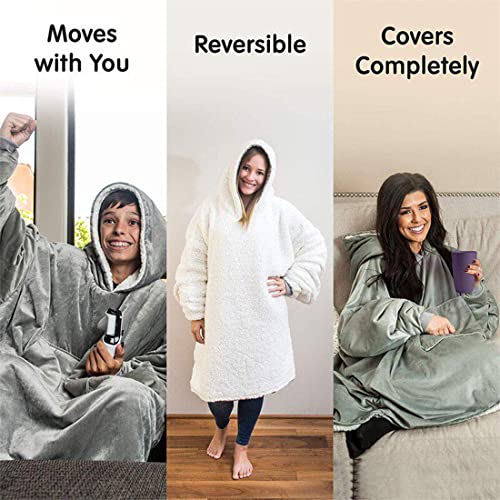 Image of Maharsh Oversized Hoodie Blanket Women Ultra Plush Fleece with Soft Sherpa Reversible Warm Cosy Comfy Wearable Hooded Giant Sweatshirt Throw for Girls Adults Men Boys Kids Big Pocket