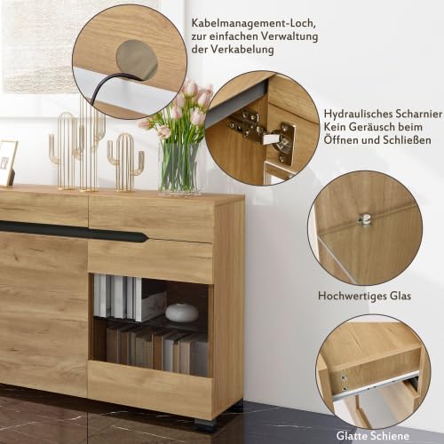 Credenza Moderna Color Legno Massello con Mobile da Ingresso A LED, Mobile da Soggiorno con Ampio Spazio di Archiviazione, Adatto A Casa E Ufficio