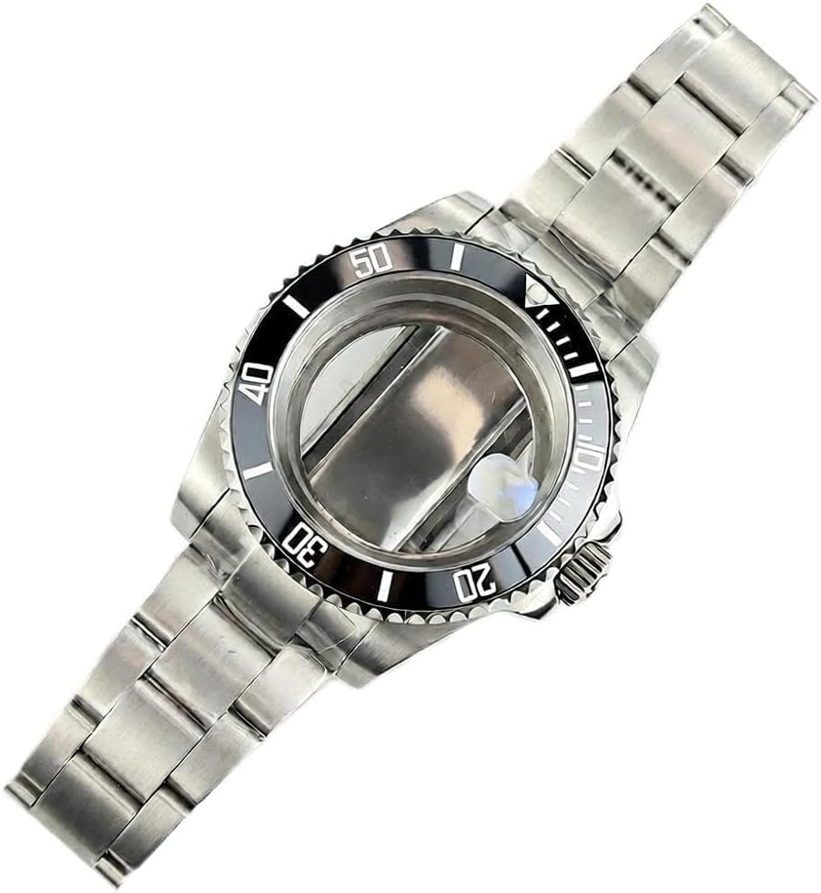 Watch Case with Band for Seiko NH35, Black Bezel Diver Style Case Set, 904L Stainless Steel & Sapphire Crystal‌