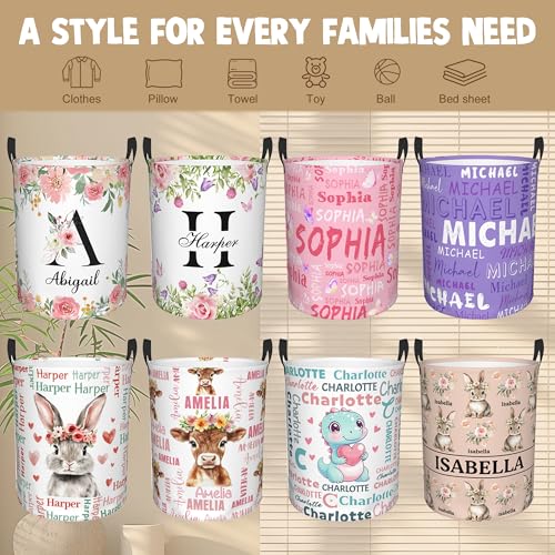 Image of Custom Name Laundry Hamper, Personalized Laundry Basket with Name for Boys Girls Kids Men Women, Customized Name Dirty Clothes Basket Gifts for Clothes Toy Bathroom Bedroom Laundry Room Dorm