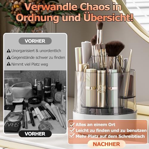 CTIME 360° drehbarer Make-up-Organizer, 5-stufiger Fächerhalter für Make-up-Pinsel, Kosmetikaufbewahrung für Lippenstifte, Nagellack, Schminktisch, Badezimmer und Schreibtisch