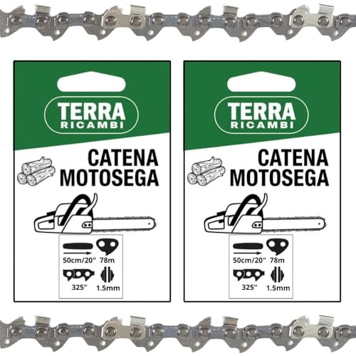 Set 2 Catene Motosega 325” 1.5mm – 78 Maglie per Barra 50cm/20 – Basso Contraccolpo, Alta Durata – Qualità Tedesca Terra Ricambi – Per Uso Agricolo, Forestale e Fai da te.