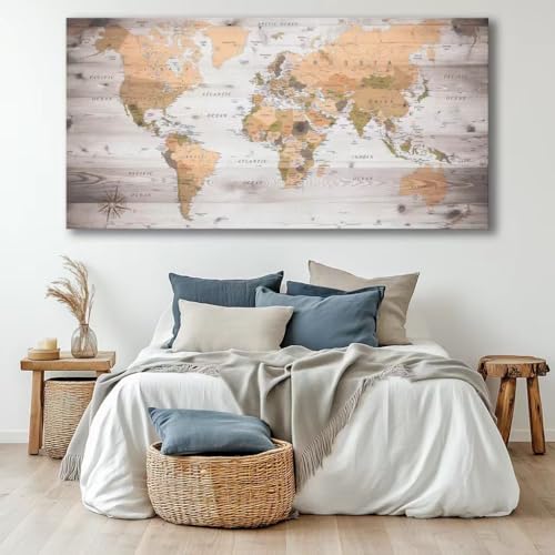 canvas Wall Art 20“x40 lagre map of the world Painting Ready to Hang Framed World Map Artwork Prints for Home - Image 5
