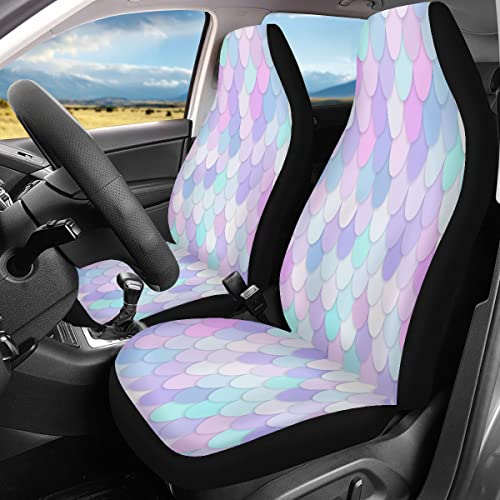 Pehede Vehicle Seat Cover Cute Mermaid Princess Scales Pattern Multicolor Backdrop With Rainbow Scales Stylish Front Seat Covers Protectors For Cars Suv Truck Van 2Pcs #TOP1